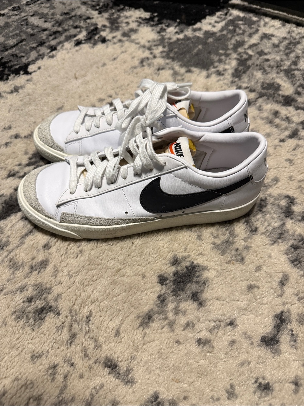 Nike White Leather Sneakers with Black Swoosh and Gray Accents
